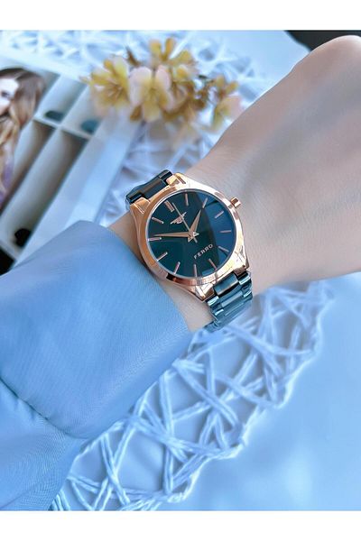 FERRO Black/Rose 3 Atm Special Design - Women's Steel Band Wristwatch BF21071AWT