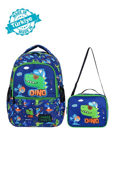 Waddell Rucsac cu broderie din piele de dinozaur și cutie de prânz pentru băieți