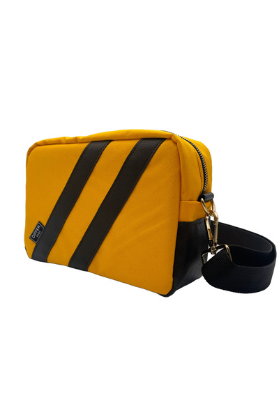 Differ Studio Χρυσό φερμουάρ μουσταρδί κίτρινο-καφέ Vegan δερμάτινη τσάντα ώμ...