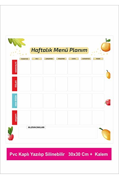 Hsn مخطط القائمة الأسبوعية مقاس 30 × 30 سم - مغطى بـ PVC، قابل للكتابة والمسح + قلم