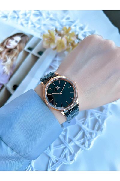FERRO Black/Rose 3 Atm Special Design - Women's Steel Band Wristwatch BF21124AWT-R