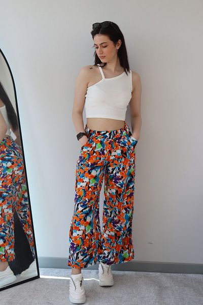 ARVENT Dark Cobalt Women's Summer Viscose Trousers - High Waist Loose Cut