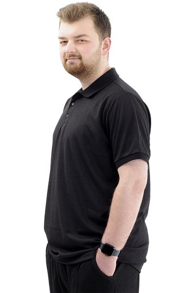 ModeXL Ανδρικό μπλουζάκι με γιακά Polo Plus Size - JAKAR U24337 Μαύρο