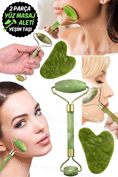 Munico Yüz Masajı Rulo Guasha Kurulu Çift Kafa Doğal Kristal Taş Yüz Germe Fa...