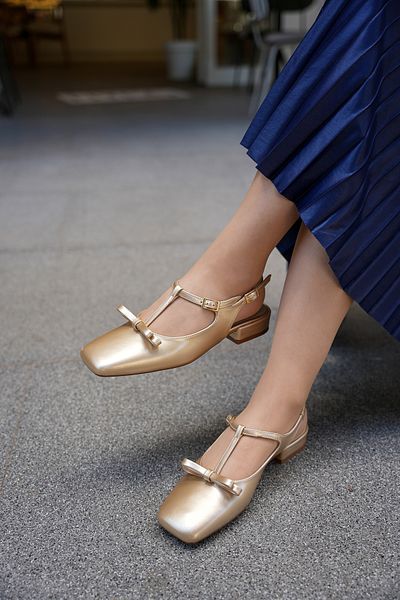LAMİNTA Marta Gold - Balerini de damă cu detaliu fundă