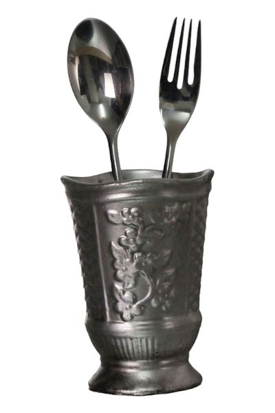 Evene Countertop Cutlery Decorative Upright Cutlery Holder Cylinder Cutlery Silver Antique Color Model 9