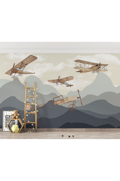 LOTUS AURA Uçak Temalı Duvar Kağıdı,Sulu Boya Görünümlü Duvar Resmi,Çocuk Odası Duvar Posteri