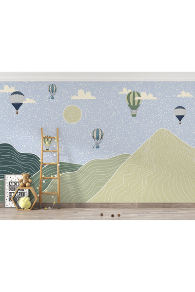 LOTUS AURA Uçan Balon Duvar Kağıdı,Renkli Dağ Temalı Duvar Resmi,Çocuk Odası Duvar Posteri