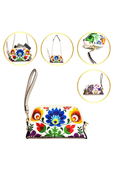 Pag accessories حقيبة نسائية من الجلد الصناعي - تفاصيل قماش ملونة، كتف/كروس و...