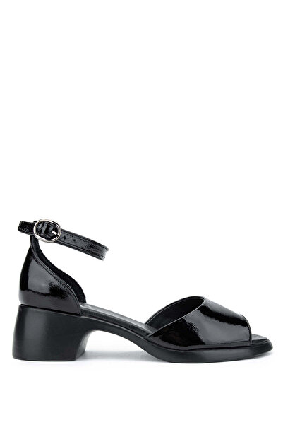 Tamer Tanca صندل بكعب نسائي من الجلد الطبيعي باللون الأسود اللامع