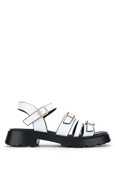Tamer Tanca White Genuine Leather Women's Heeled Sandals