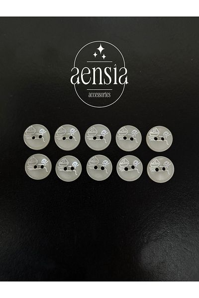aensia Cream ColoreD Silver Polyester Shirt - Sailboat anD Umbrella ImaGe, Button 1.27 Cm, Pack of 10