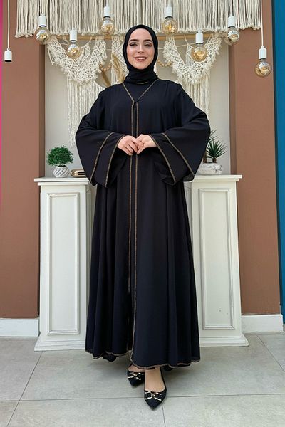 Bym Fashion Μαύρη Πέτρα Κεντημένη Abaya και Σετ Φόρεμα - 3873
