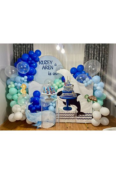 turkuaz parti WHALE-FISH-SEA-OCEAN Concept Balloon Set