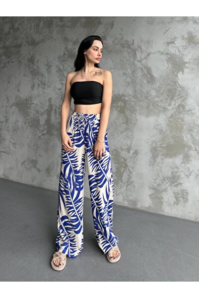 ZF BUTİK Volné široké plátěné kalhoty - kapsy a elastický pas