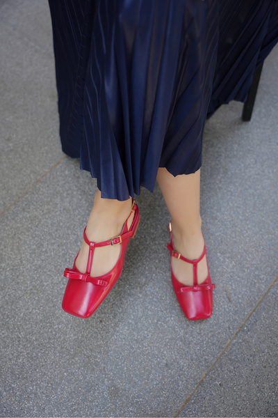 LAMİNTA Red Bow Detailed Marta Women's Ballerinas