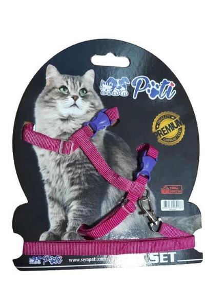 pati Yavru Köpek ve Kedi Gezdirme Takım Tasması (Ayarlanabilir) Düz Fuşya