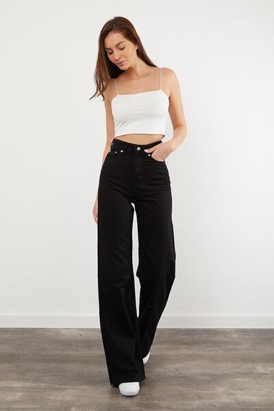Livik Marlon Non-Fading Black High Waist Wide Leg Jeans