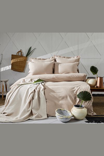 Apricitas HOME Set de husă de pilotă de un singur bej - 100% bumbac Essential