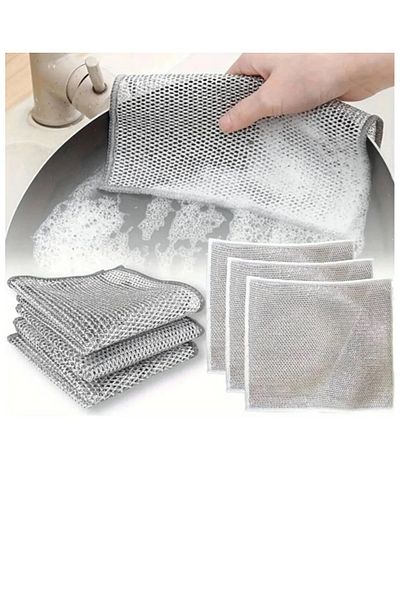 stilsenin34 5 Pcs Inox Wire Cloth Dishcloth, Difficult Dirt Cloth, Kitchen Bathroom Cloth Double Layer Multi-Purpose Cloth