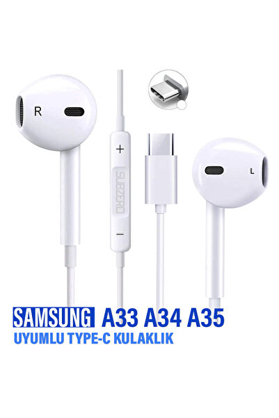 EXENAR Samsung Galaxy A33 A34 A35 Uyumlu Type C Kulaklık Mikrofonlu Beyaz