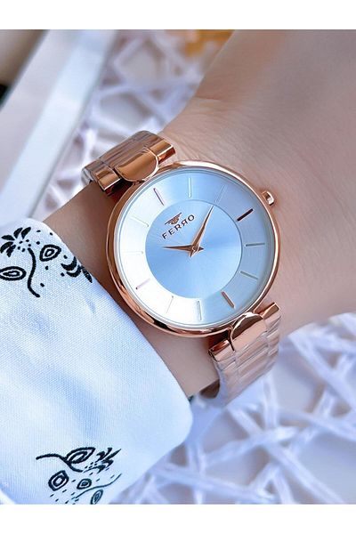 FERRO 3 Atm Water Resistant Rose Gold Women's Wristwatch with Steel Band - Special Design BF21129AWT-C