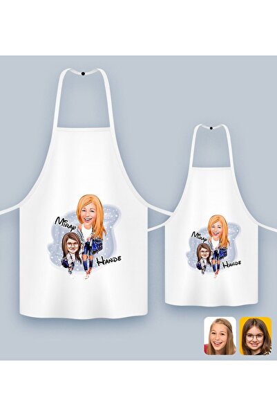 Bk Gift Kişiye Özel İkili Anne Kız Karikatürlü Mutfak Önlüğü Seti-2, Anneye ,...