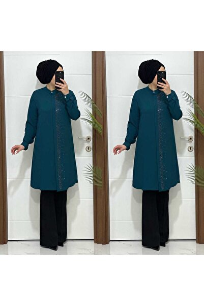 masalabiyem New Season 3106 K 100 Petrol Rhinestone Tunic