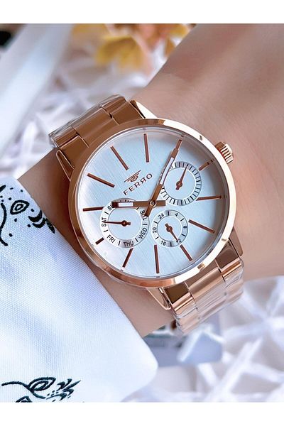 FERRO Rose Gold 3 Atm Women's Steel Cord Wristwatch - Inner Functions Active BF21072AWT-C