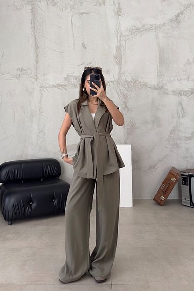 Marbella Premium Women's Vest and Trousers Set - Belted