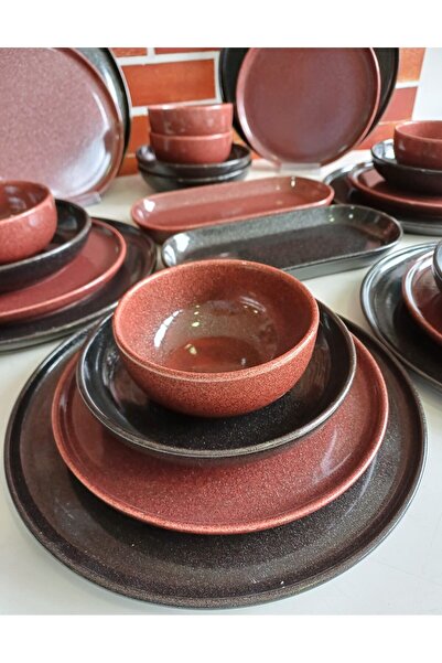 Keramika 26 Parça Twinkle Yemek Takımı  Siyah-Kırmızı