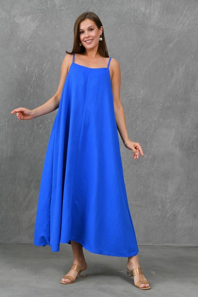 bayansepeti Kék Aerobin Midi ruha U gallérral és állítható pántokkal - 3378