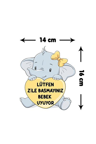 Kt Grup Zile Basmayınız Bebek Uyuyor - Fil Sarı Kalp Kapı Zil Üstü Sticker