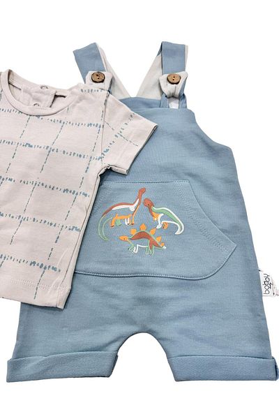 Esterella Jumpsuit with Salopeet Shorts for Baby Boy - Jumpsuit with Short Sleeve T-shirts and Kangaroo Pocket