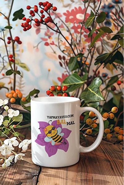 qoeuyl boutique كوب أبيض - عسل نباتي، طباعة نحلة رائعة، هدية مرحة وممتعة