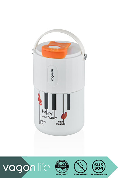 Vagonlife 400ml Stainless Steel Thermos - Patterned Coffee Glass with Straw and Handle