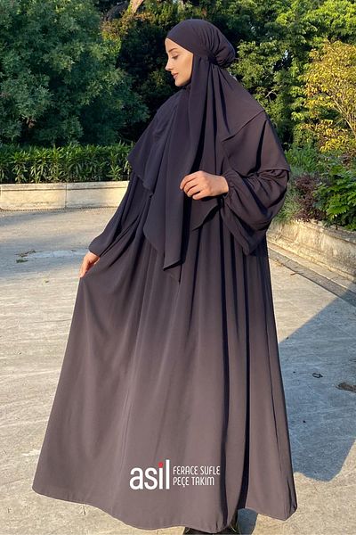 ASİLNUR Smoked Noble Ferace - Souffle Veil Set, Three Piece Set