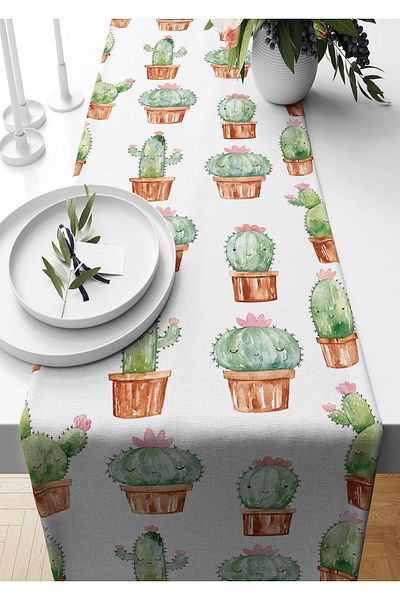 Pilloveland 140*40 Cm Runner din piele intoarsa cu model cactus