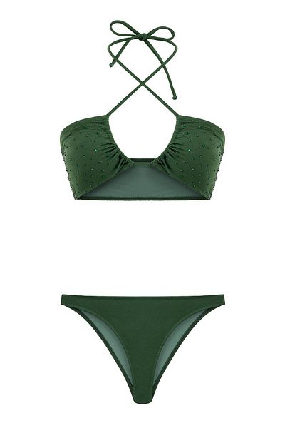AQUELLA Green Halter Bikini - Shiny Stone Detailed Gipeli Set