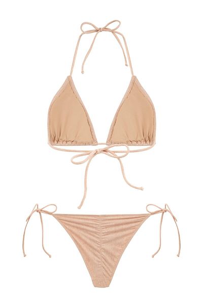 AQUELLA Triangle Bikini Set - Suede Apricot Gathered