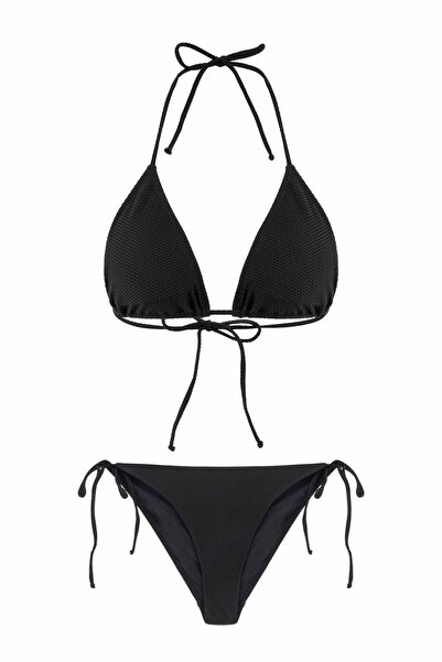 AQUELLA Трикутний бікіні-комплект - чорний, фактурний і зі збірками