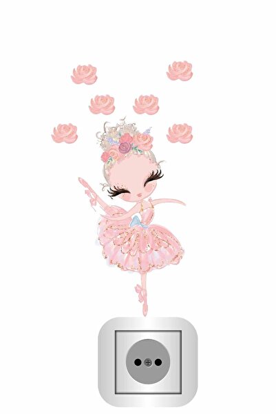 Kt Grup Pembe Balerin Ve Çiçekler Priz Sticker