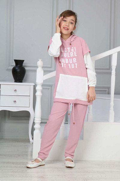 Joui Co Hooded and Pocketed 2-Piece Tunic Set for Young Girls