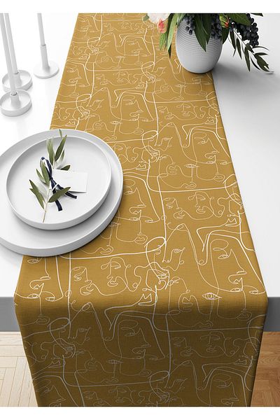 Pilloveland Κίτρινο πορτραίτο με σχέδιο Suede Woven Runner - 140*40 cm