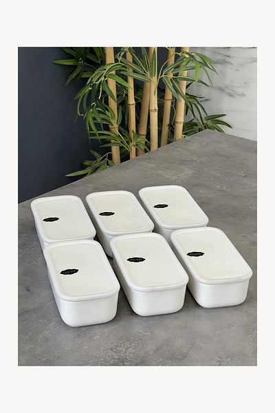 Doğudeko Nora Collection - Silicone Porcelain Rectangular Storage Set of 6