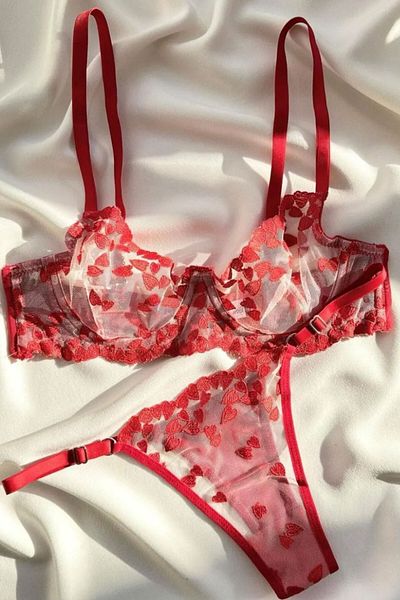 EMINNA Red Heart Patterned Underwear Set