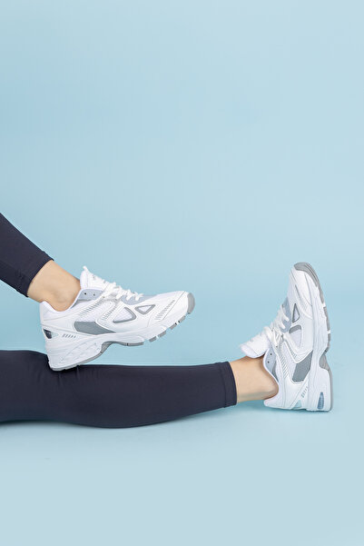 Getcho Kadın Beyaz Gri Spor Ayakkabı – Rahat Kalın Taban Sneaker Koşu Yürüyüş Ve Günlük Kullanım Ayakkabısı