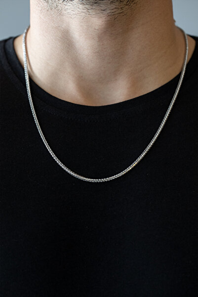 Cenova Jewelry 14 Ayar Altın Beyaz Fox Tail Erkek Zincir 55 cm