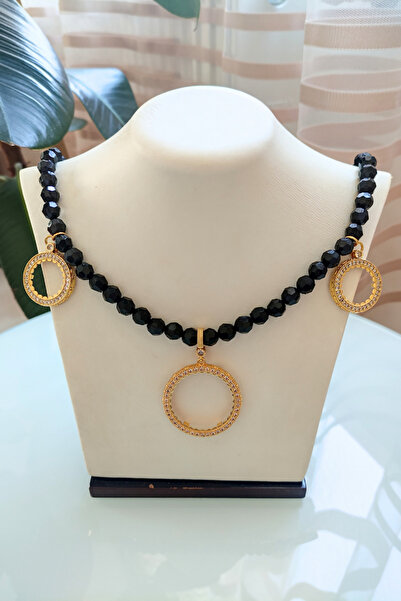 TwinsCollection Tam ve Çeyrekli Altın Uyumlu 8mm Kristal Boncuk 3'ü Bir Yerde Kolye - Tamlı Çeyrekli Üçü Bir Yerde