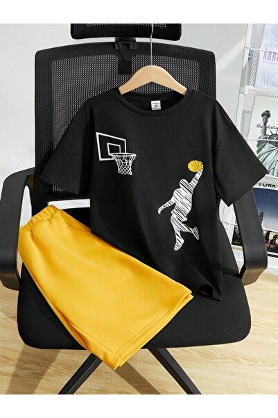 MORNİNG KİDS Crno-žuti set šortsa i majice sa printom Pota za dečake